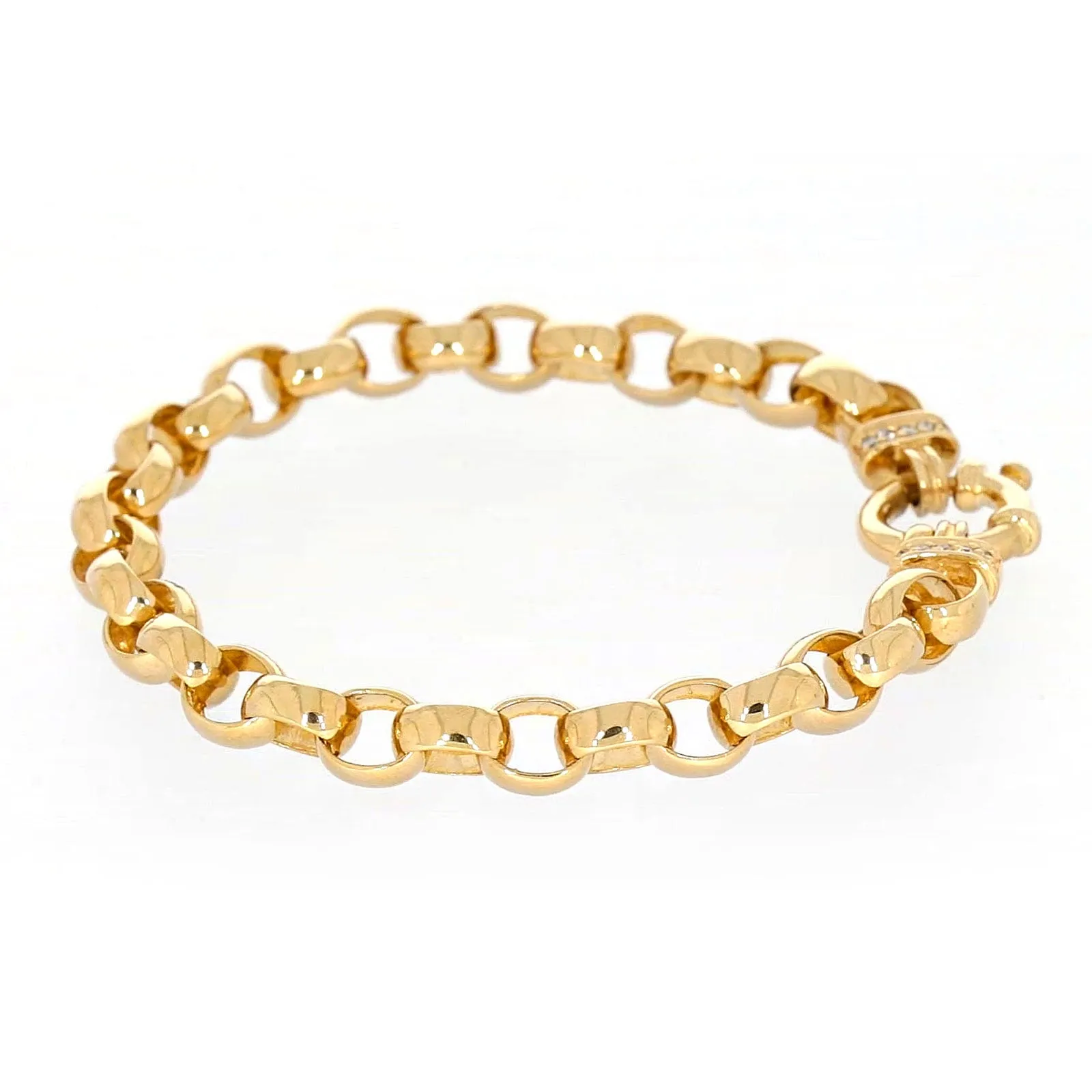 9ct Yellow Gold Diamond Set19cm Belcher Diamond Set Bracelet