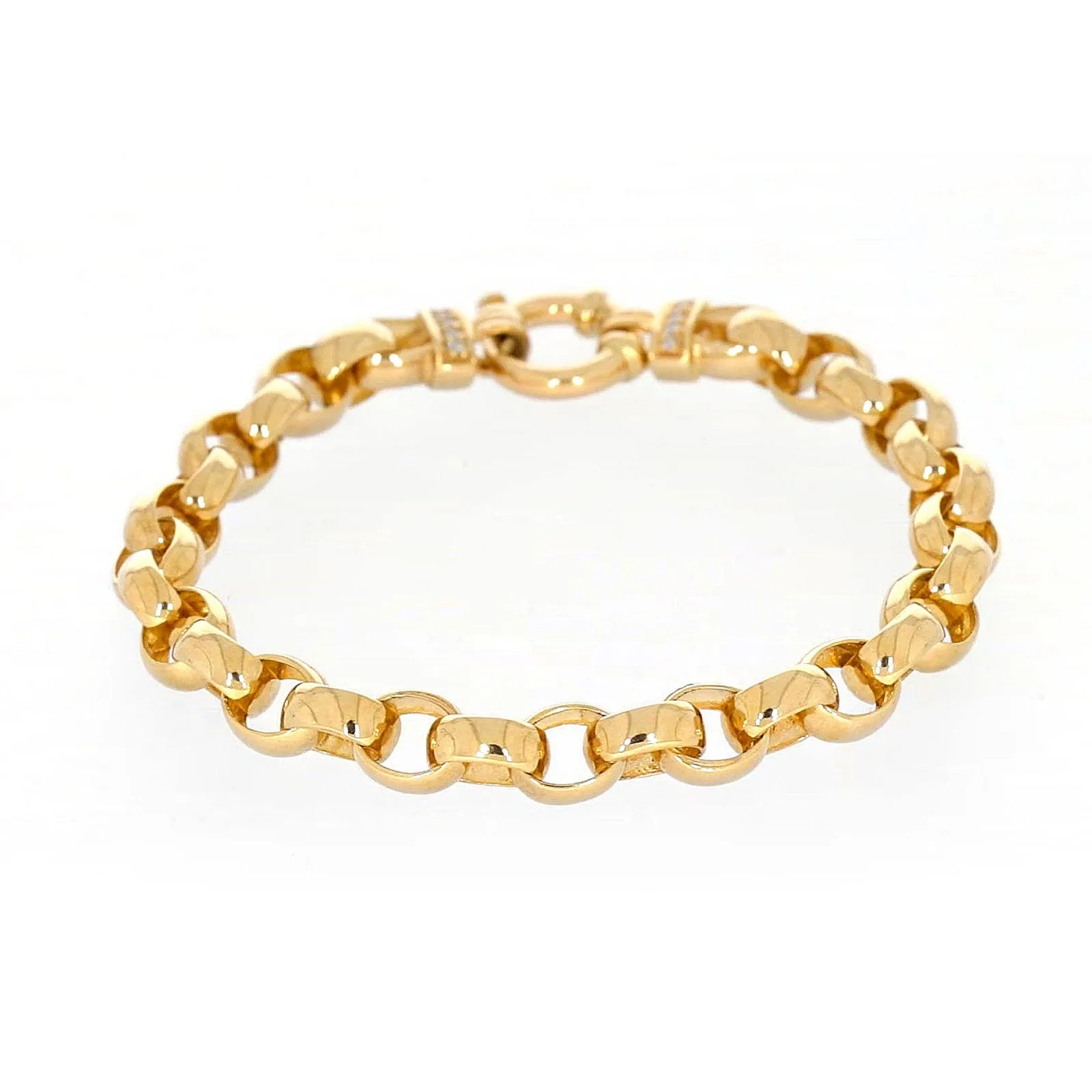 9ct Yellow Gold Diamond Set19cm Belcher Diamond Set Bracelet