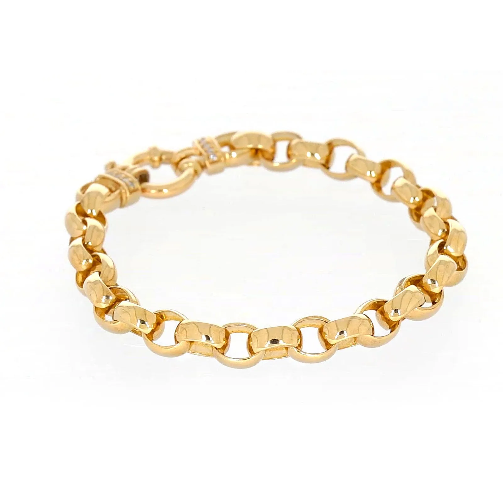 9ct Yellow Gold Diamond Set19cm Belcher Diamond Set Bracelet