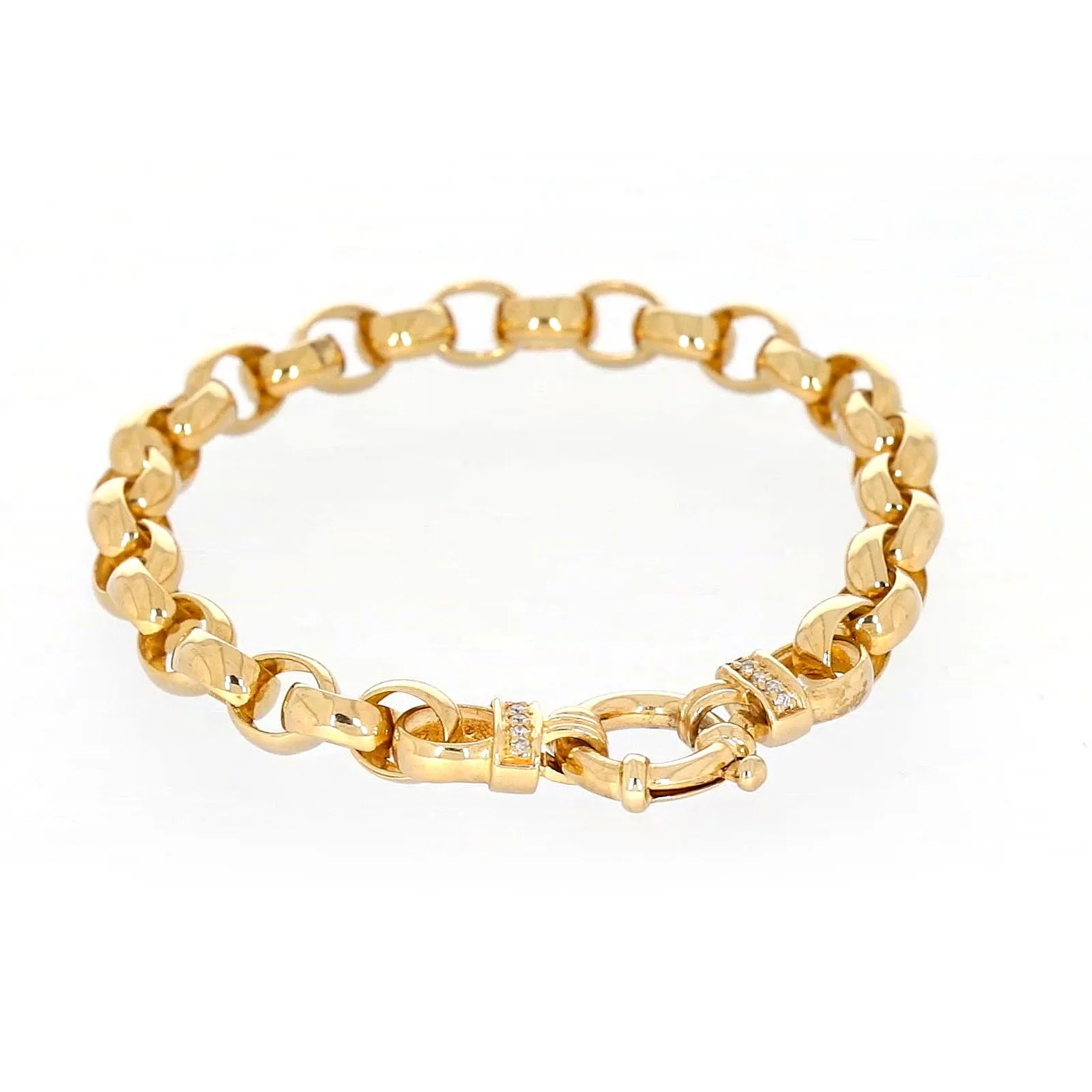 9ct Yellow Gold Diamond Set19cm Belcher Diamond Set Bracelet