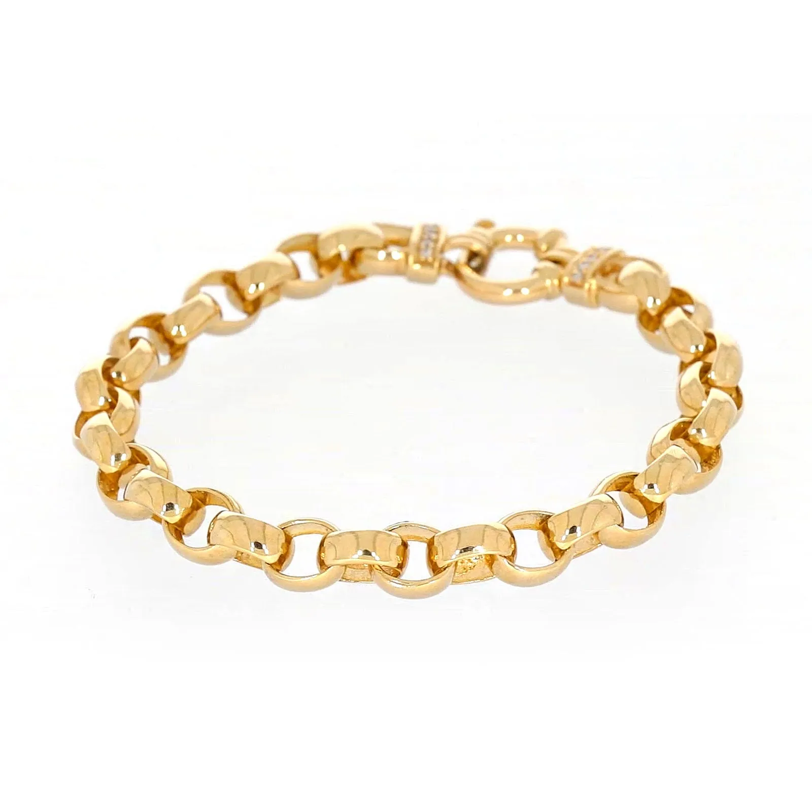 9ct Yellow Gold Diamond Set19cm Belcher Diamond Set Bracelet