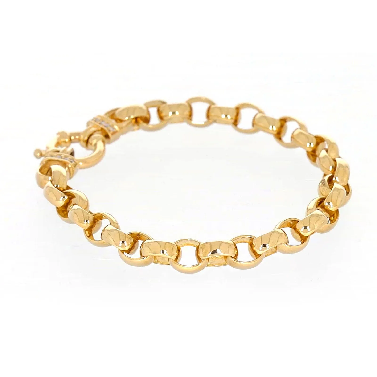 9ct Yellow Gold Diamond Set19cm Belcher Diamond Set Bracelet