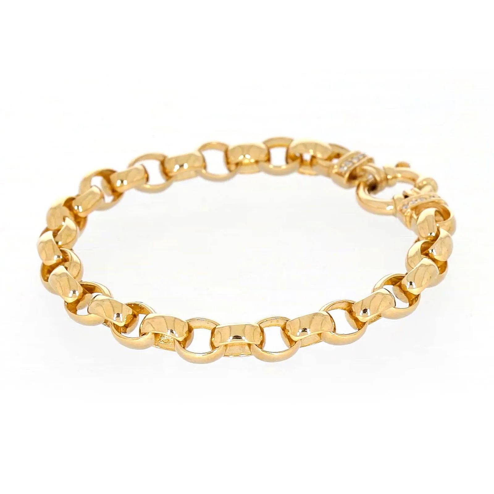 9ct Yellow Gold Diamond Set19cm Belcher Diamond Set Bracelet