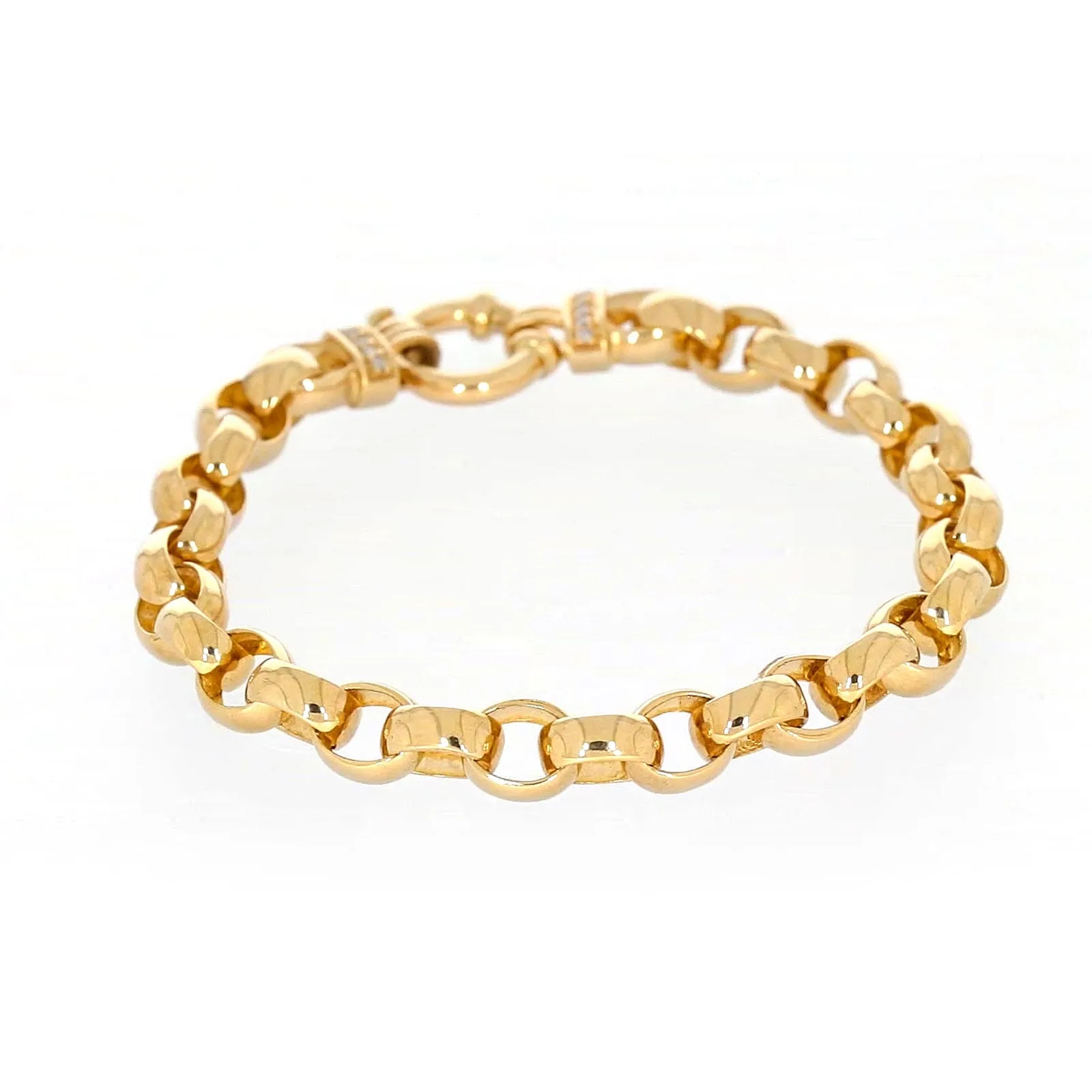 9ct Yellow Gold Diamond Set19cm Belcher Diamond Set Bracelet