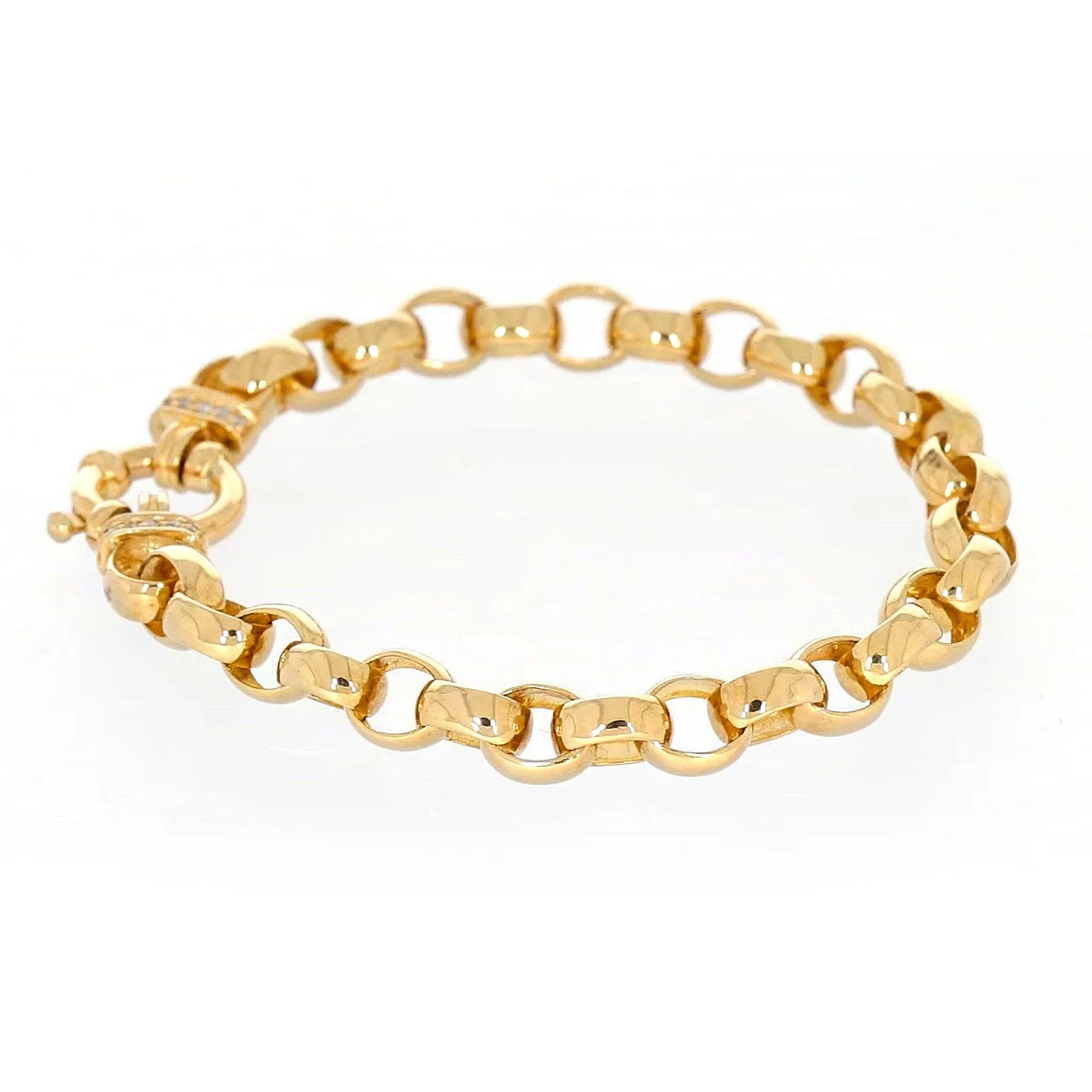 9ct Yellow Gold Diamond Set19cm Belcher Diamond Set Bracelet