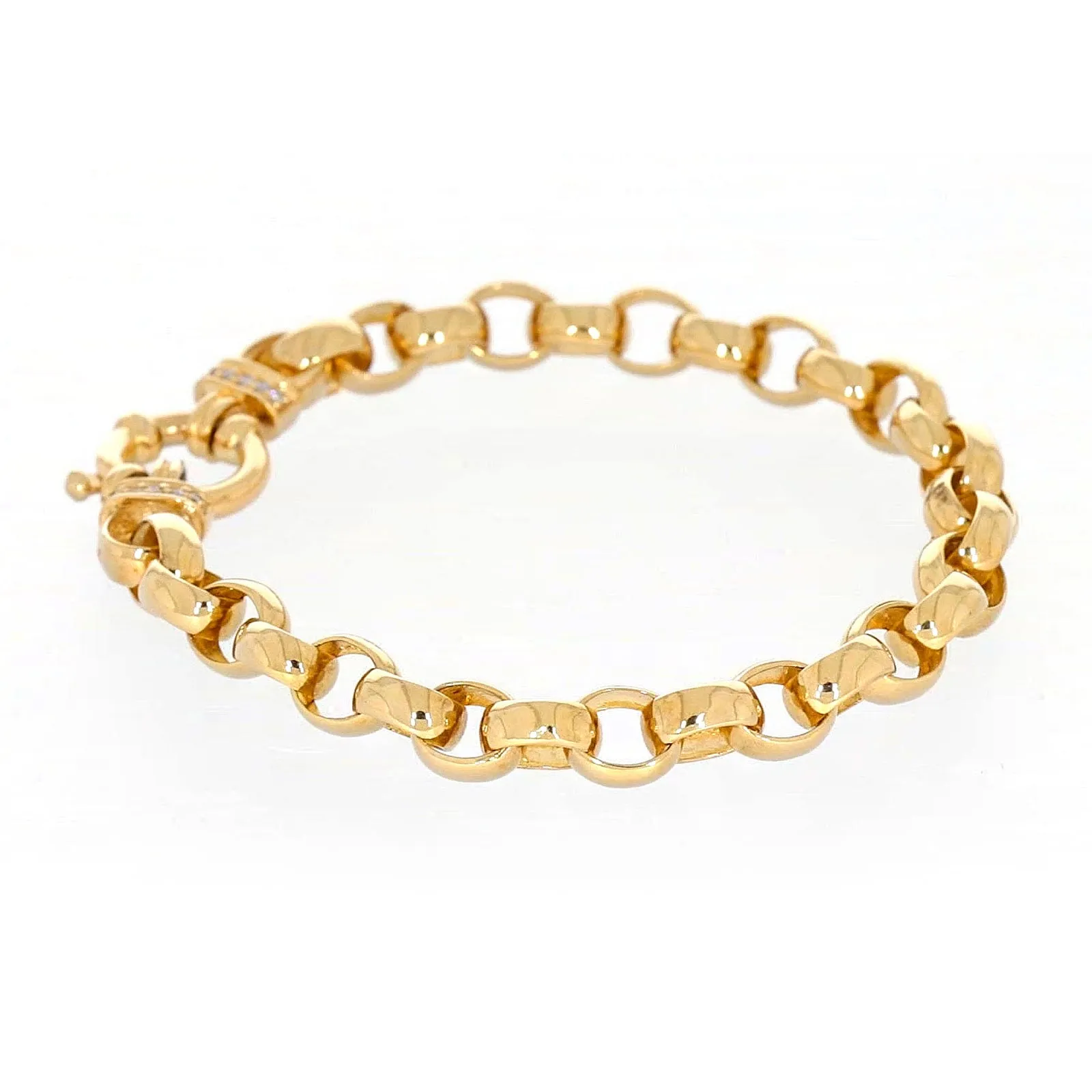 9ct Yellow Gold Diamond Set19cm Belcher Diamond Set Bracelet