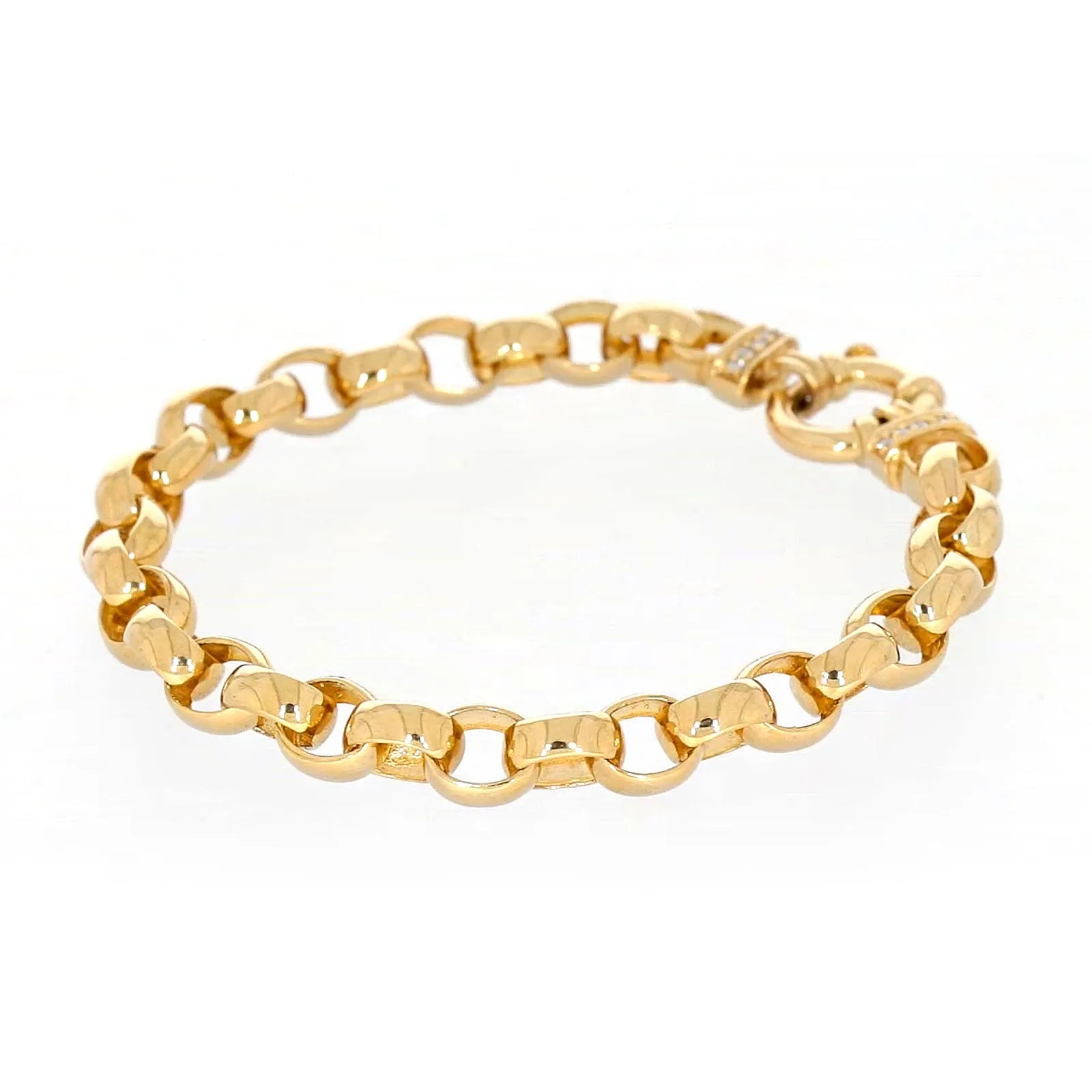 9ct Yellow Gold Diamond Set19cm Belcher Diamond Set Bracelet