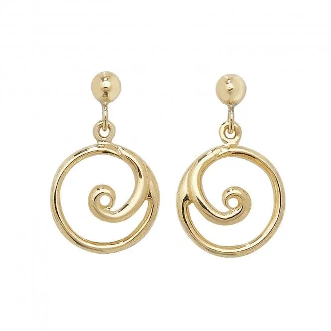 9ct  Yellow  Gold  Swirly  Drop  Earrings  ES390