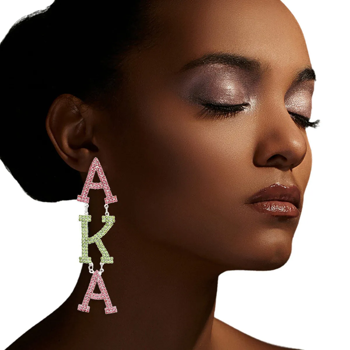 AKA Dangle Pink Green Large AKA Inspired Earrings