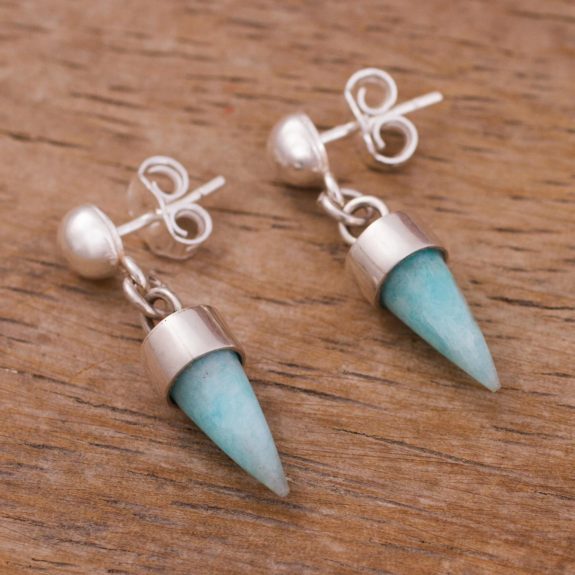 Amazonite Cone Dangle Earrings from Peru - Natural Cones | NOVICA