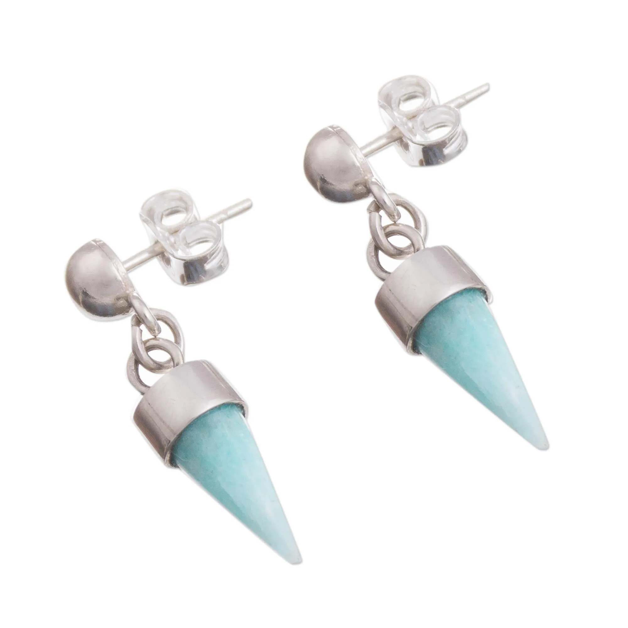 Amazonite Cone Dangle Earrings from Peru - Natural Cones | NOVICA