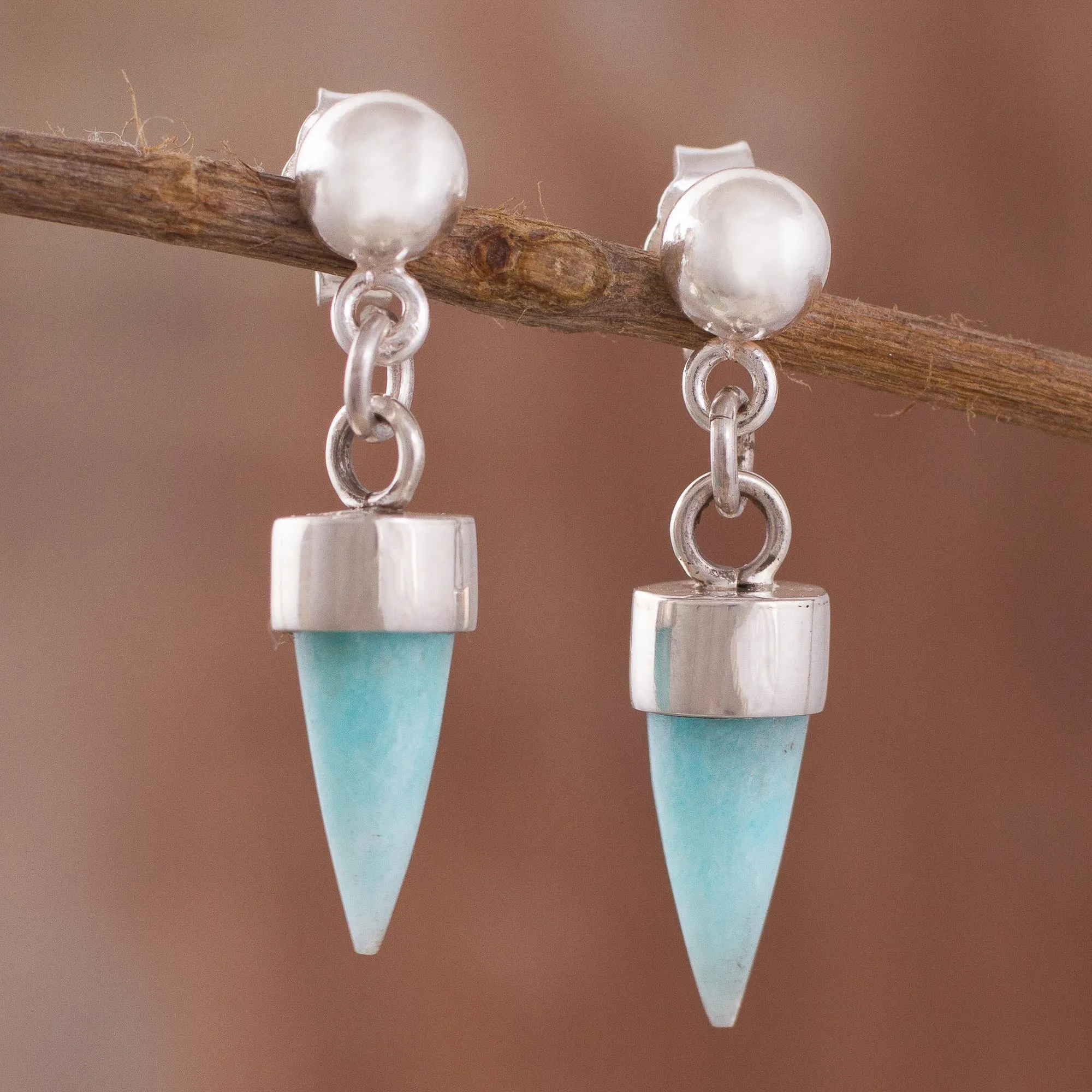 Amazonite Cone Dangle Earrings from Peru - Natural Cones | NOVICA