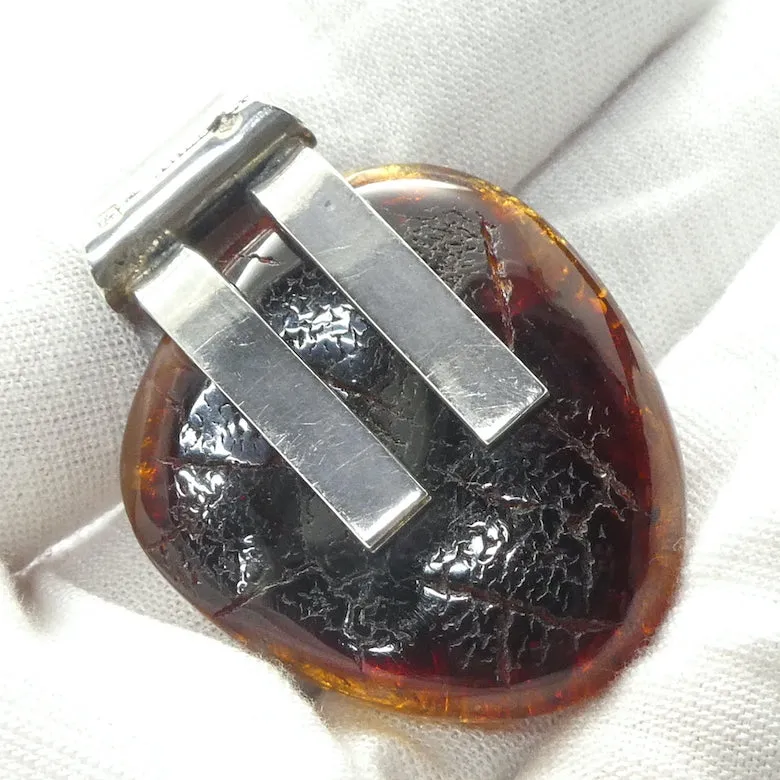 Amber Pendant, Large Freeform  Cabochon, 925 Sterling Silver