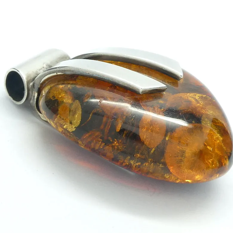 Amber Pendant, Large Freeform  Cabochon, 925 Sterling Silver