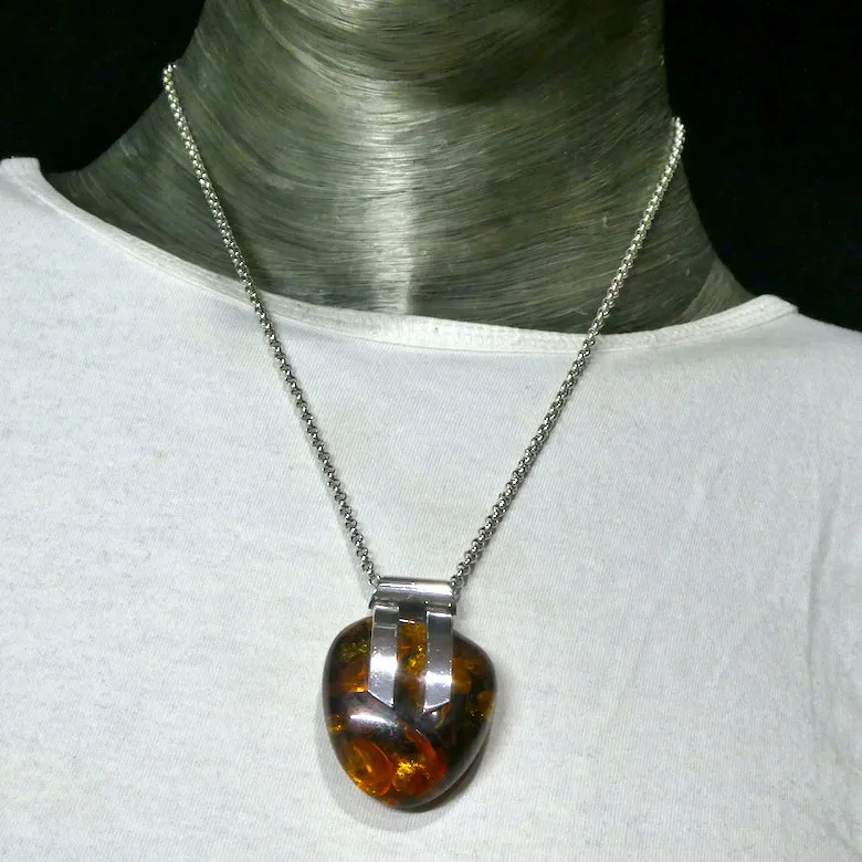 Amber Pendant, Large Freeform  Cabochon, 925 Sterling Silver