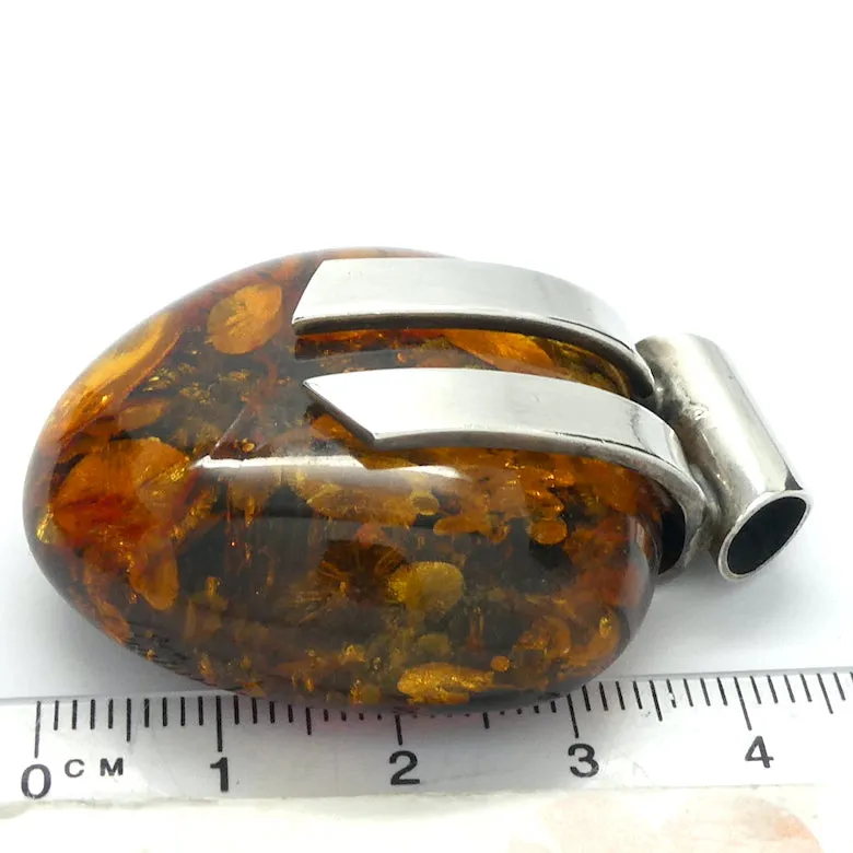 Amber Pendant, Large Freeform  Cabochon, 925 Sterling Silver