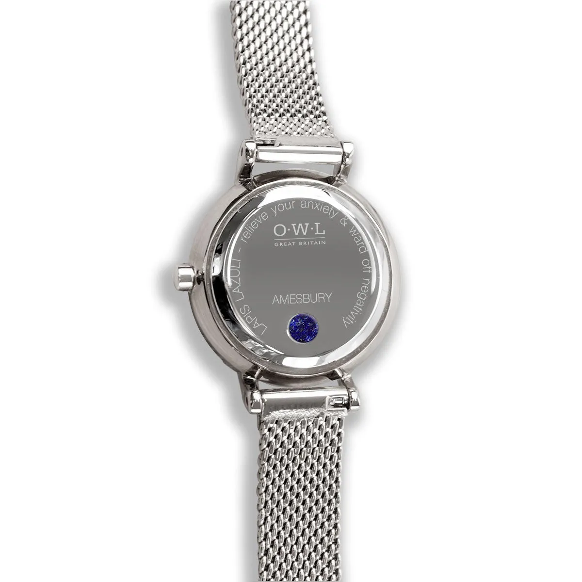 Amesbury Silver mesh watch with a genuine Lapis Lazuli Dial