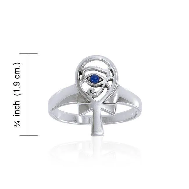 Ankh with Eye of Horus Silver Ring with Gem TRI1545