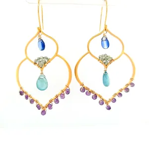 AVF Gold Moroccan Inspired Amethyst, Apatite, Kyanite & Grandidierite Large Dangle Earrings (SI3765)