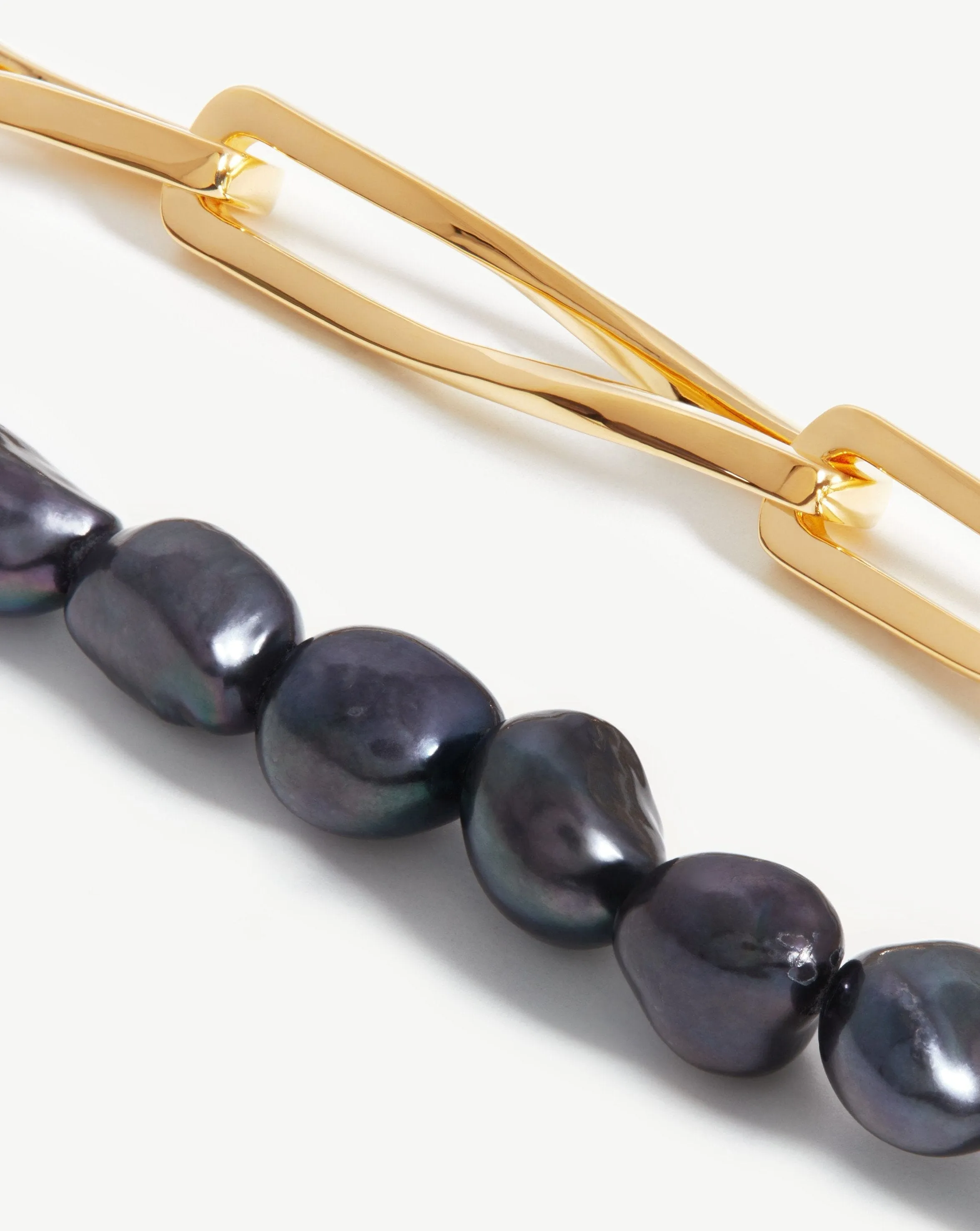 Baroque Pearl Twisted Link Necklace | 18k Gold Plated/Grey Pearl