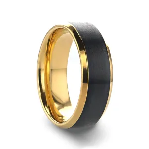 BEAUMONT | Gold Titanium Ring, Black Brushed, Beveled