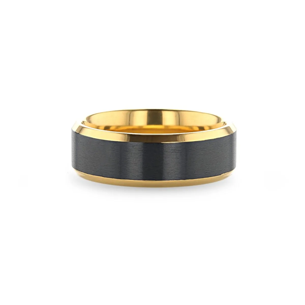 BEAUMONT | Gold Titanium Ring, Black Brushed, Beveled