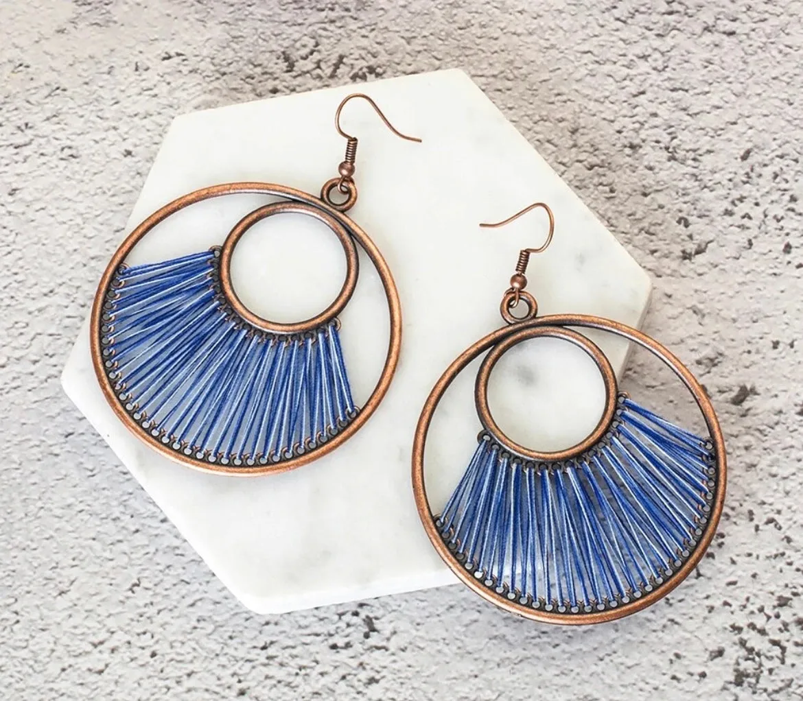 Beautiful Blue Stringed Copper Earrings