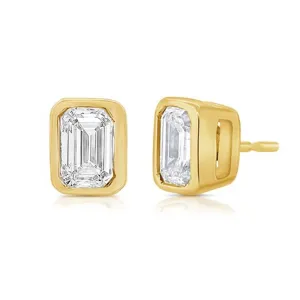 Bezel Set 4ctw Emerald Cut Lab Diamond Studs (PAIR) - IGI Certified