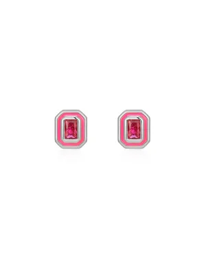 Bezel Studs- Hot Pink- Silver