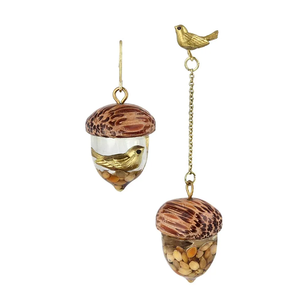 Bird in Acorn Earrings