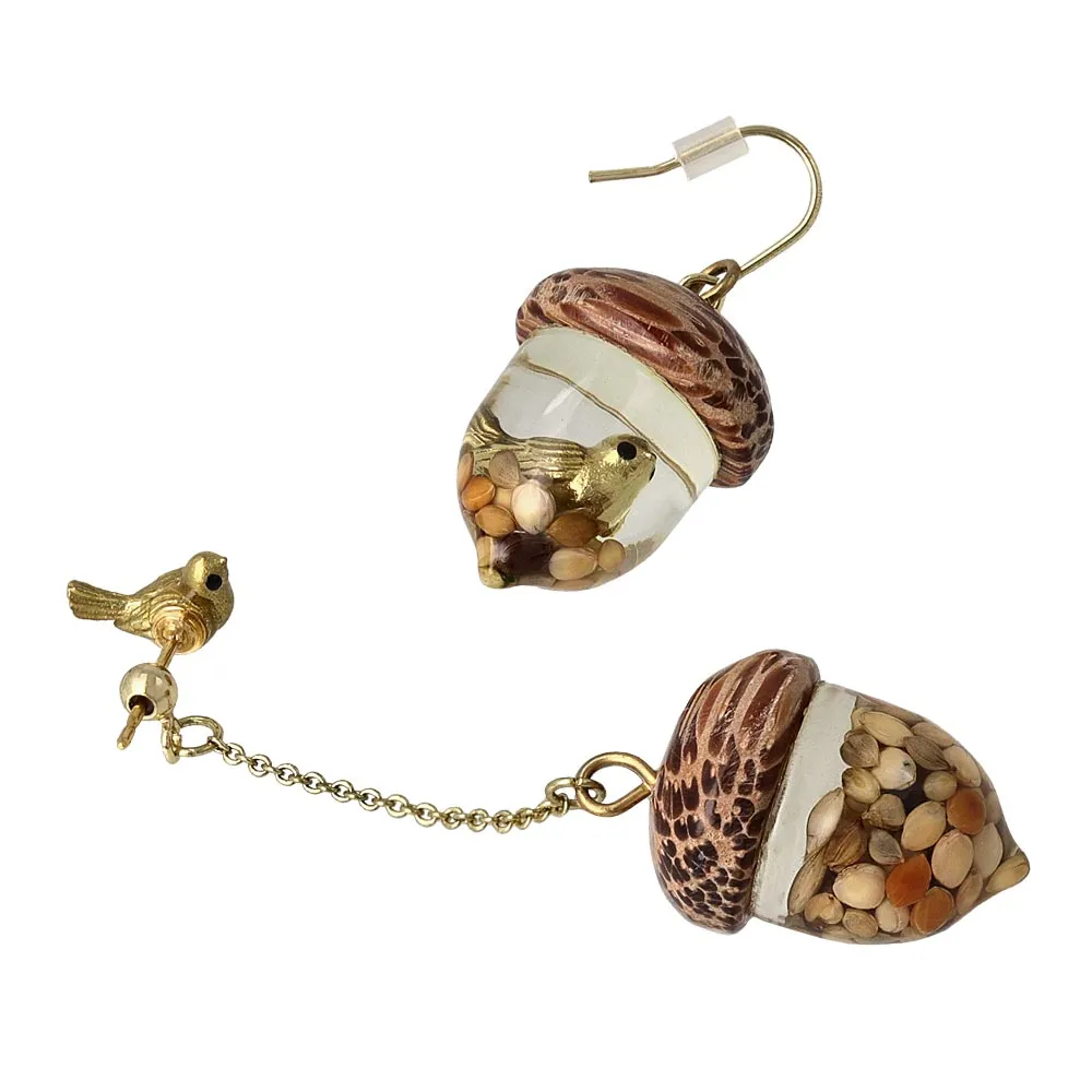 Bird in Acorn Earrings