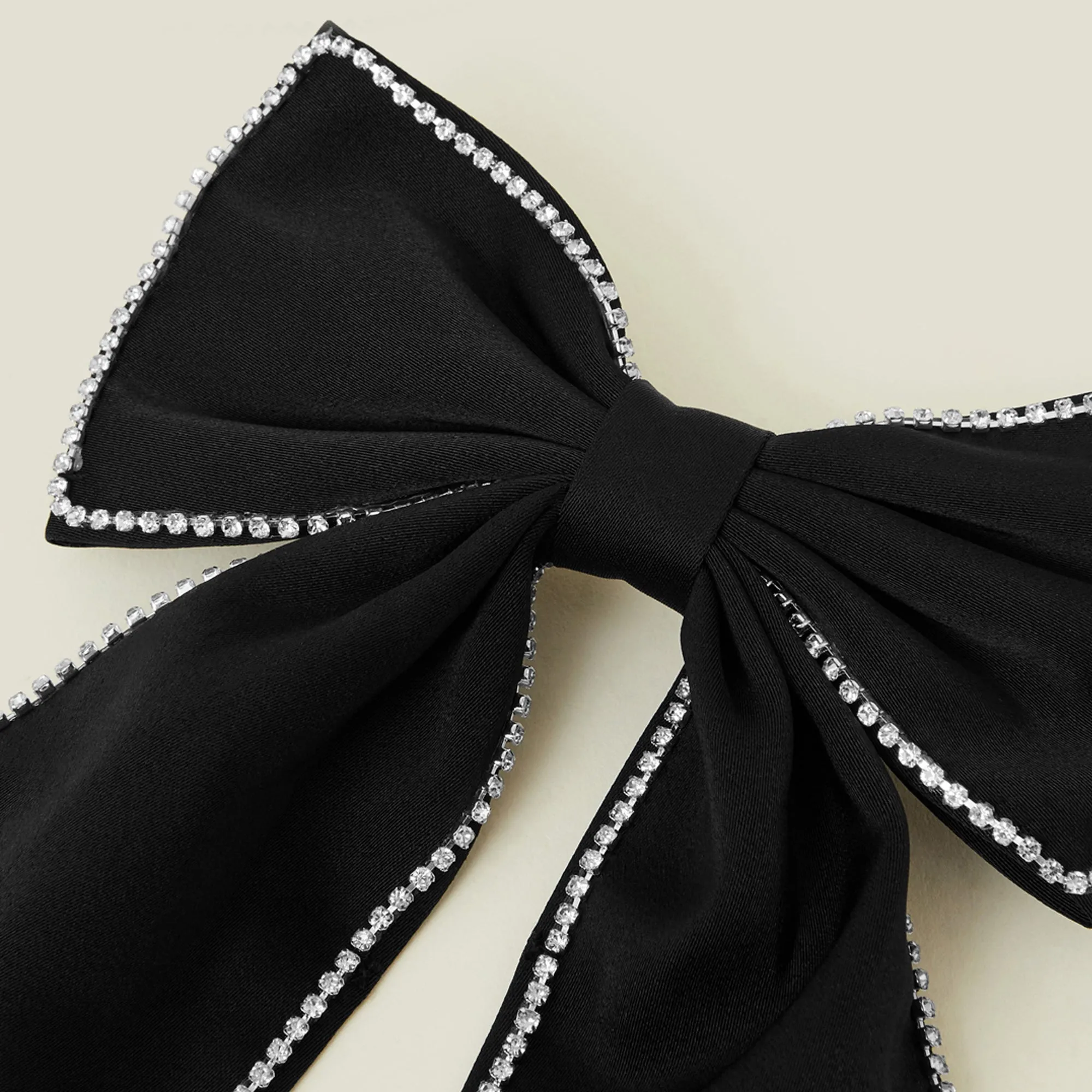 Black Diamante Bow Barrette Hair Clip