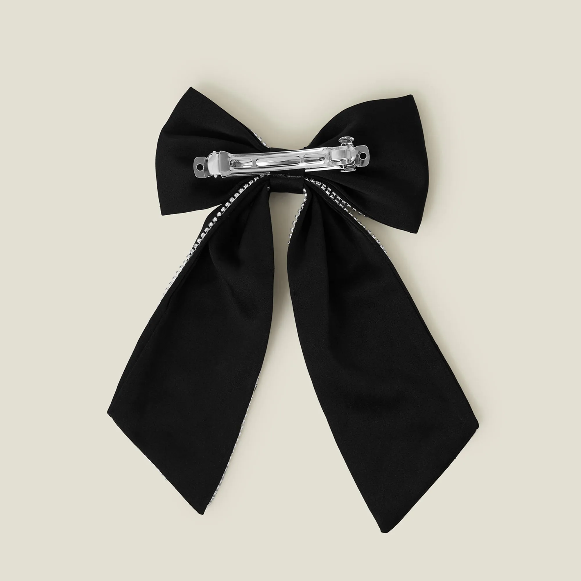 Black Diamante Bow Barrette Hair Clip