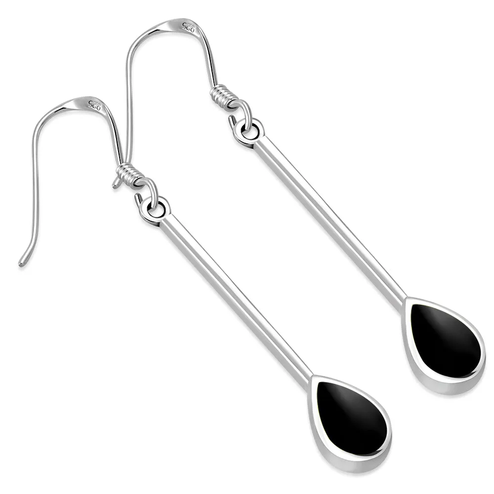 Black Onyx Long Drop Silver Earrings