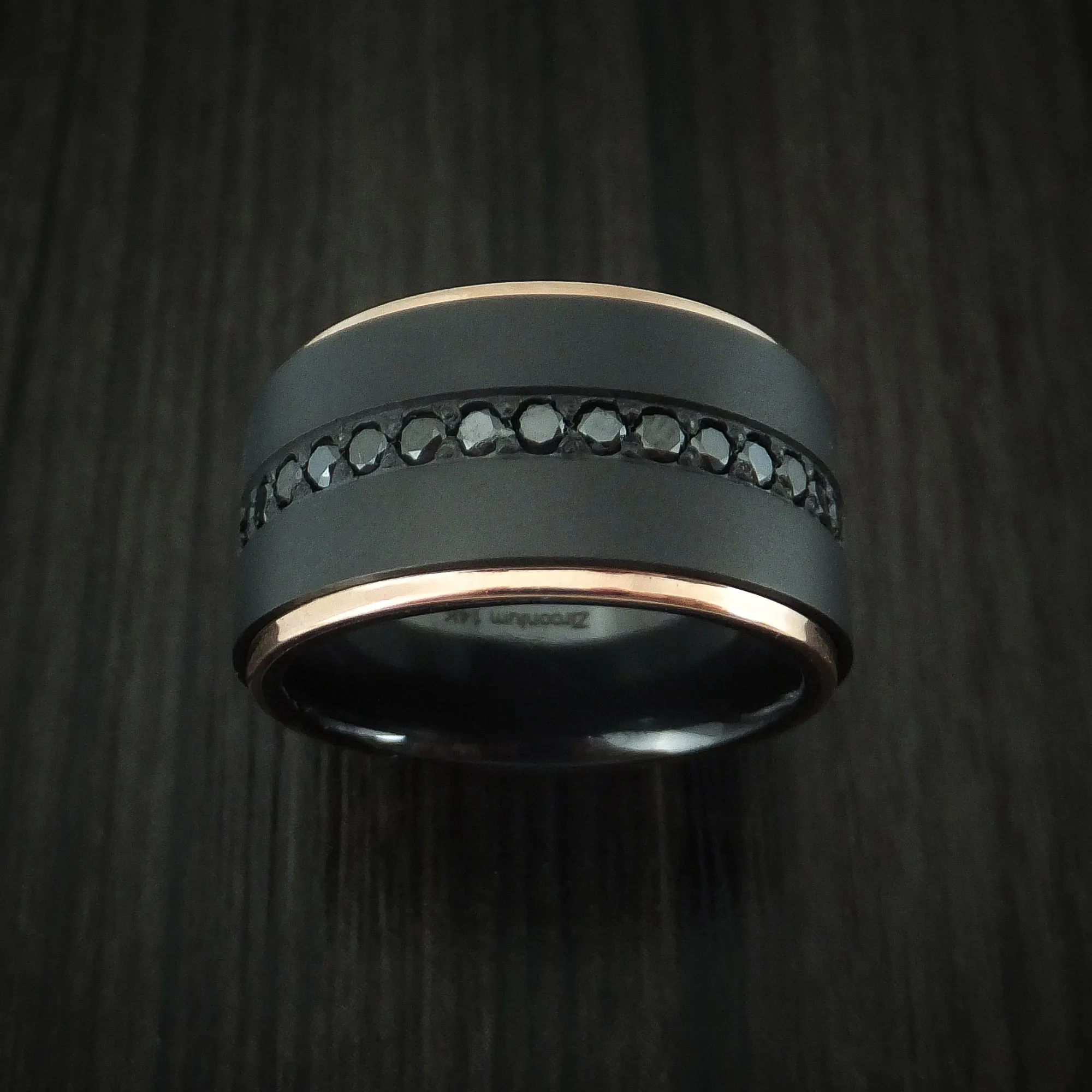 Black Titanium and 14K Rose Gold Band with Black Diamonds Custom Made Men's Ring