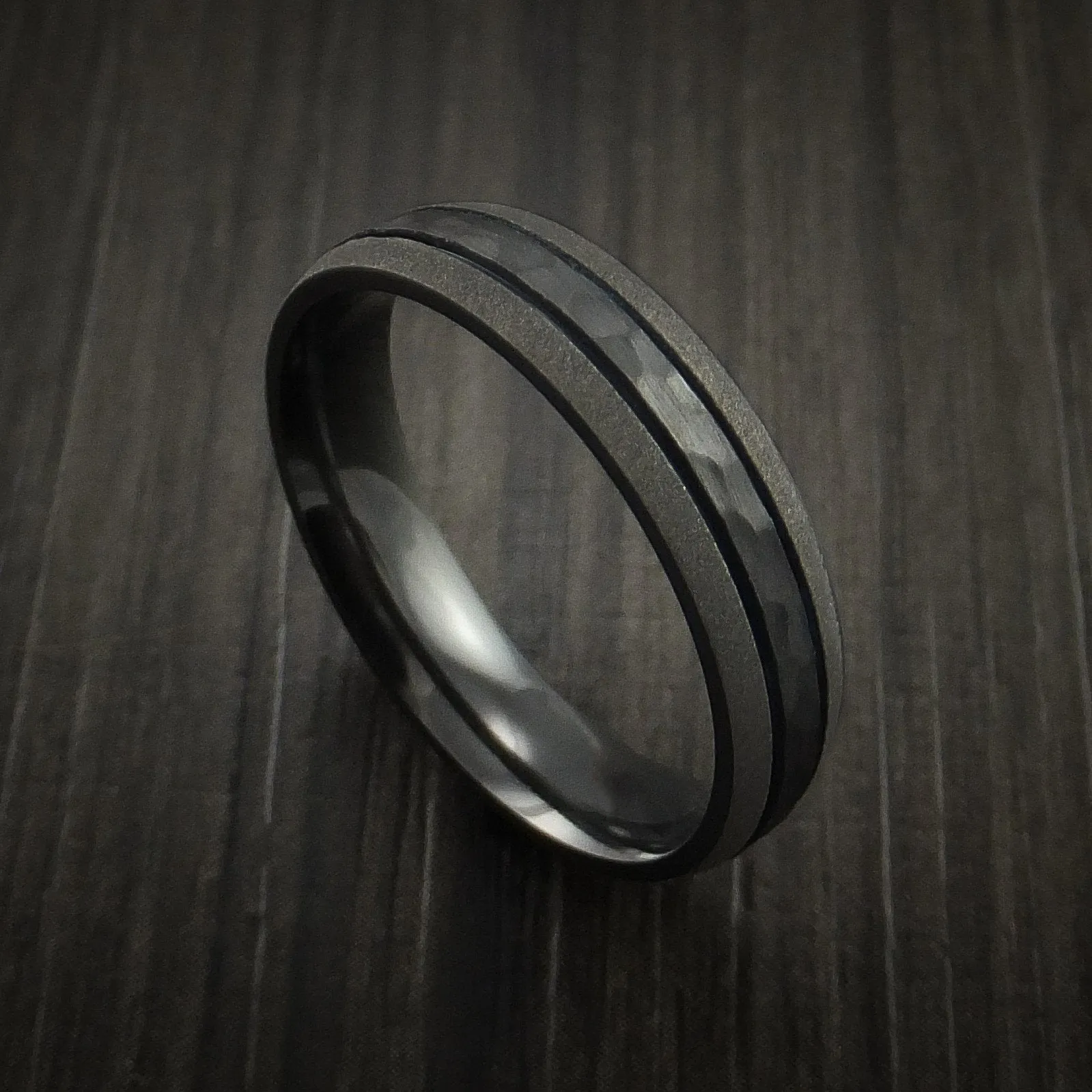 Black Titanium Men's Band with Hammered Center Custom Made