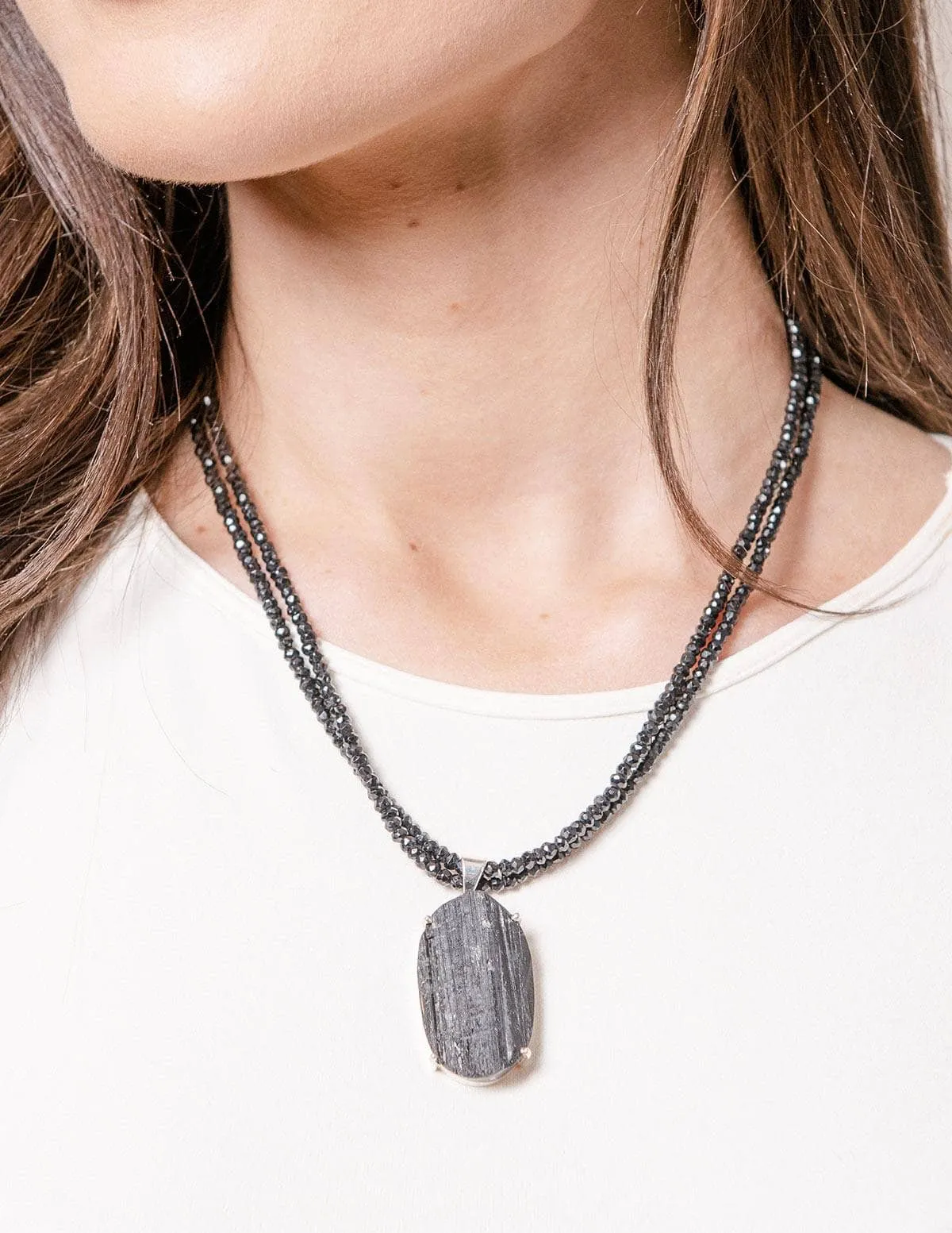 Black Tourmaline Beaded Necklace - One of a Kind