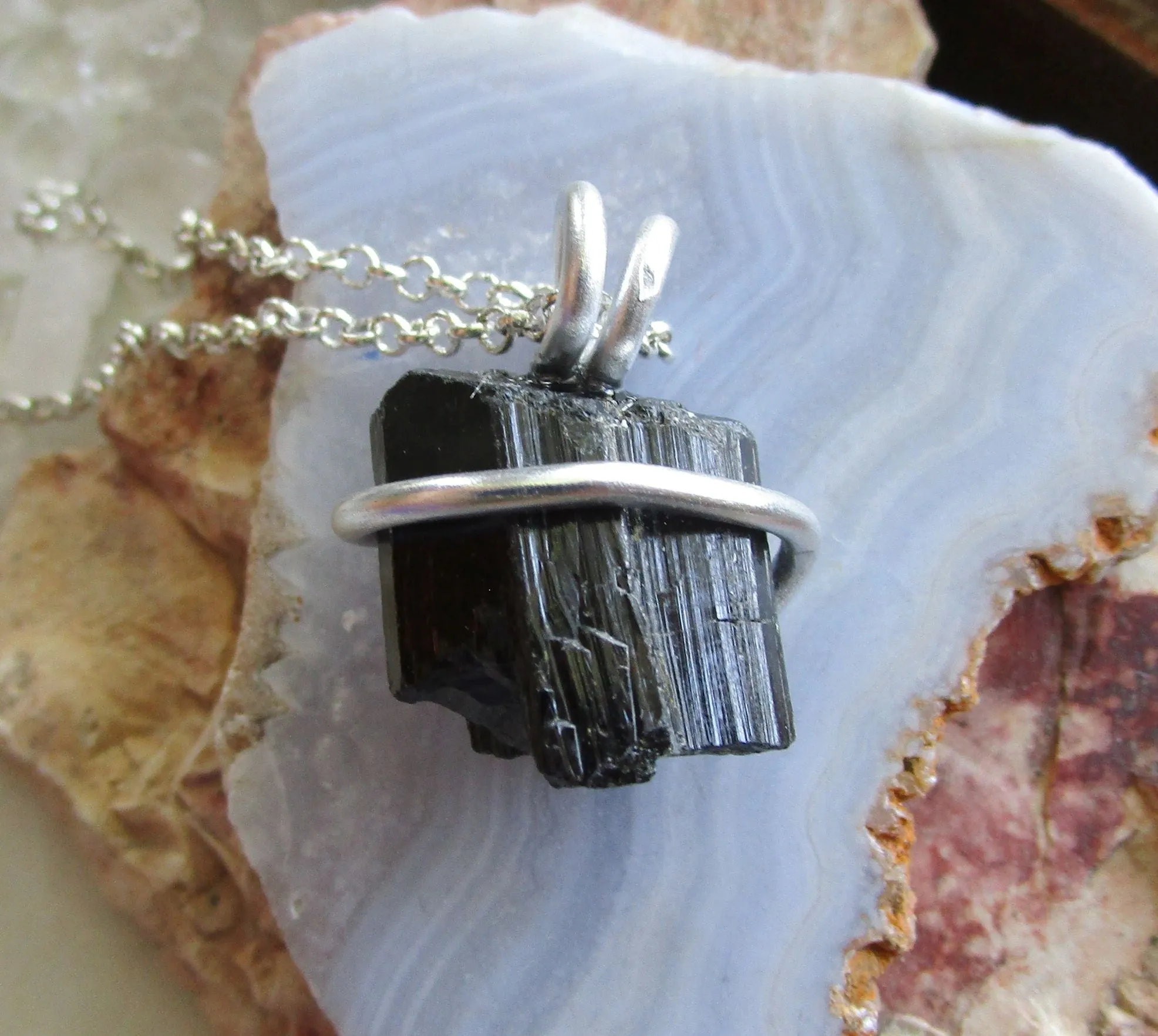 Black Tourmaline Raw Gemstone Crystal Pendant Necklace