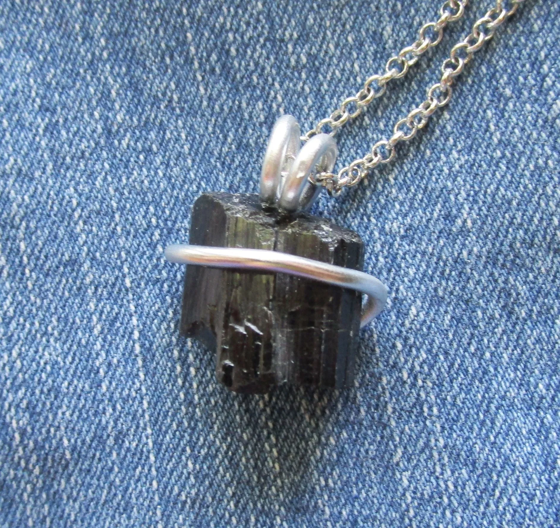 Black Tourmaline Raw Gemstone Crystal Pendant Necklace