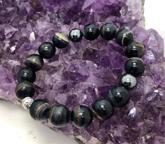 Blue Tigers Eye "Hawks Eye" and Hematite Stretchy Bracelet