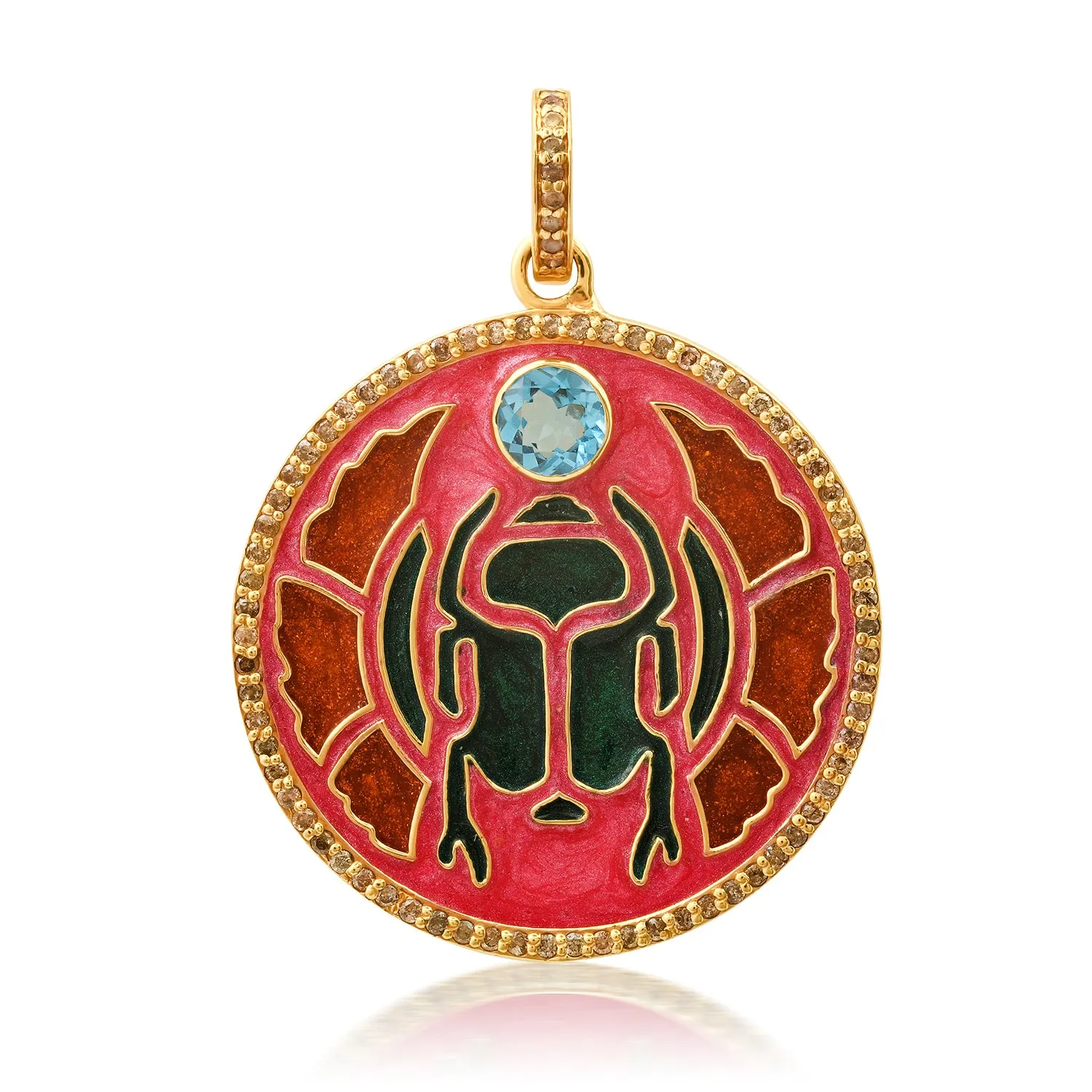 Blue Topaz & Enamel Magical Scarab Charm Pendant