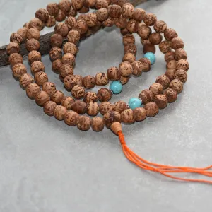 Bodhgaya Bodhi Seed Mala with Turquoise, 108 beads