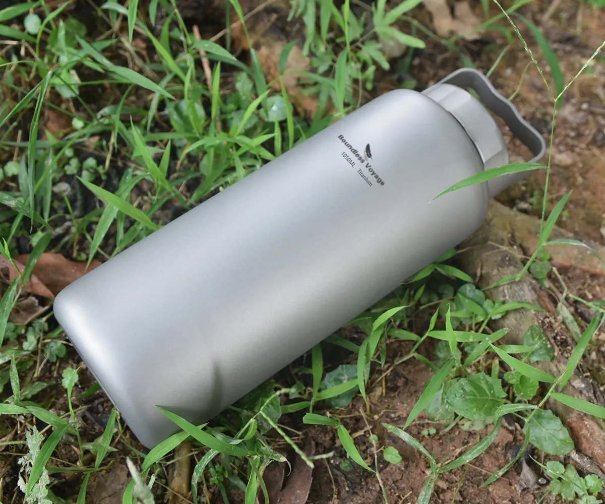 Boundless Voyage Outdoor Titanium 1050ml Water Bottle with Handle Big Capacity Tea Coffee Wine Canteen Wide Mouth Drinkware for Camping Hiking Cycling Sports