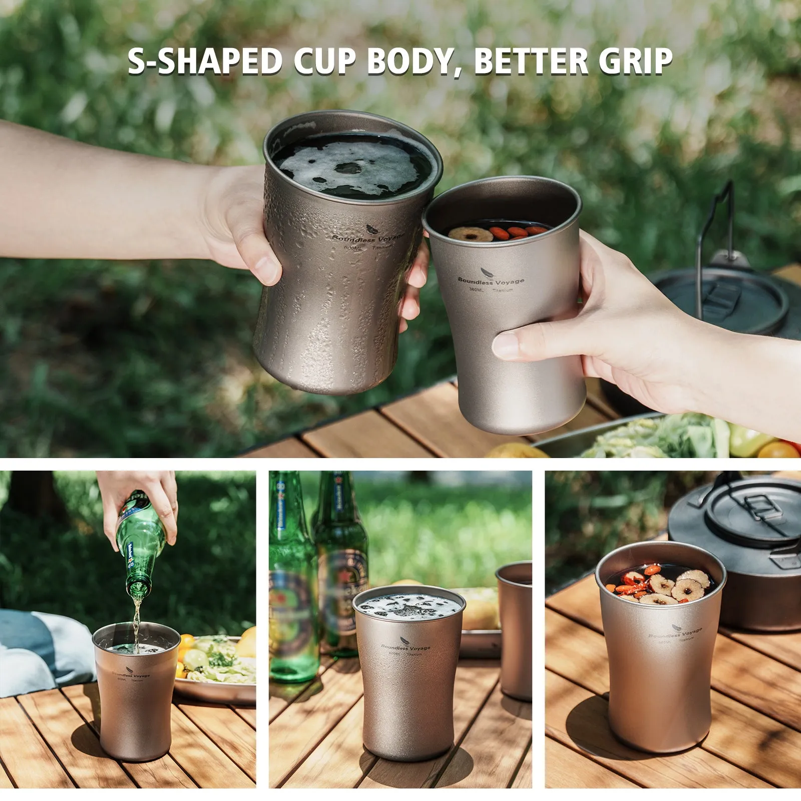 Boundless Voyage Titanium Beer Mugs Ultralight Coffee Tea Juicy Cups for Outdoor Camping Picnic 380ml