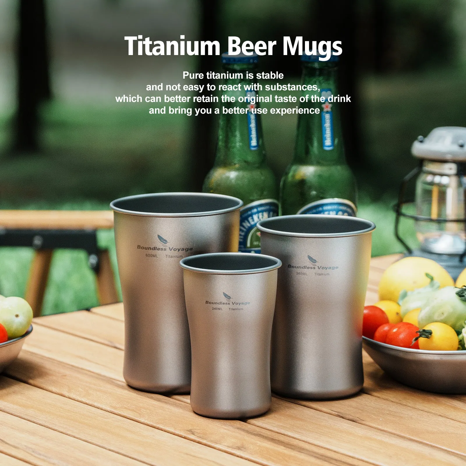 Boundless Voyage Titanium Beer Mugs Ultralight Coffee Tea Juicy Cups for Outdoor Camping Picnic 380ml