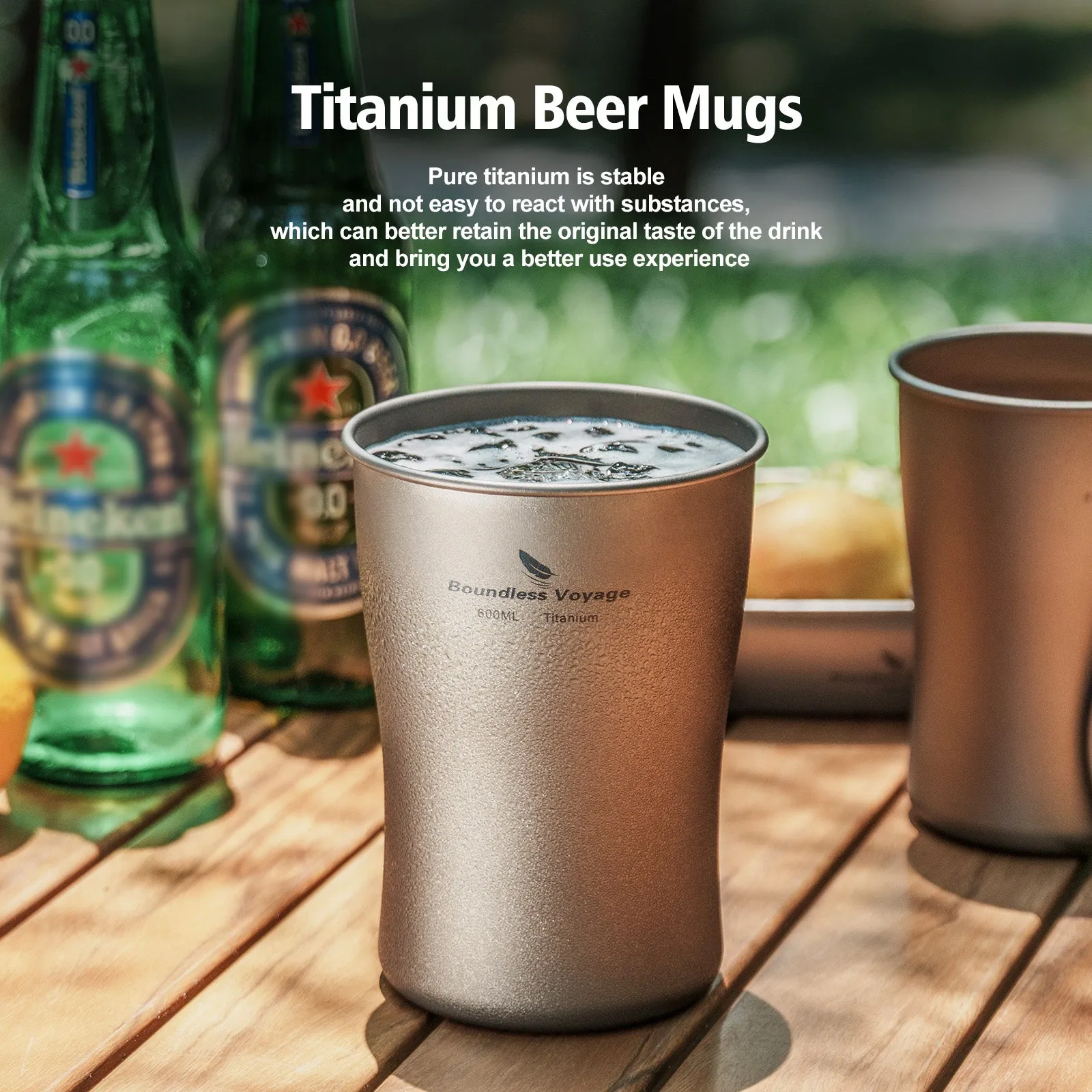 Boundless Voyage Titanium Beer Mugs Ultralight Coffee Tea Juicy Cups for Outdoor Camping Picnic 600ml