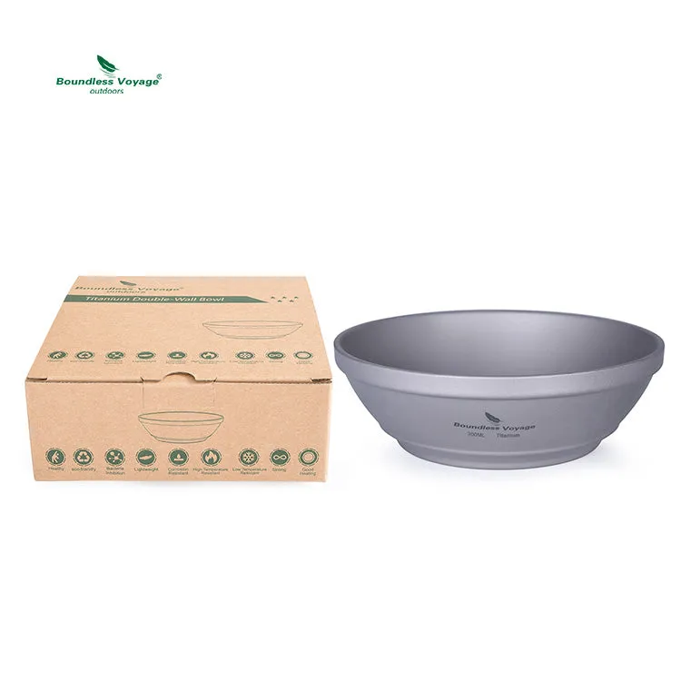 Boundless Voyage Titanium Double-Wall Bowl 300ml For  Outdoor Camping Home  Tableware Lightweight