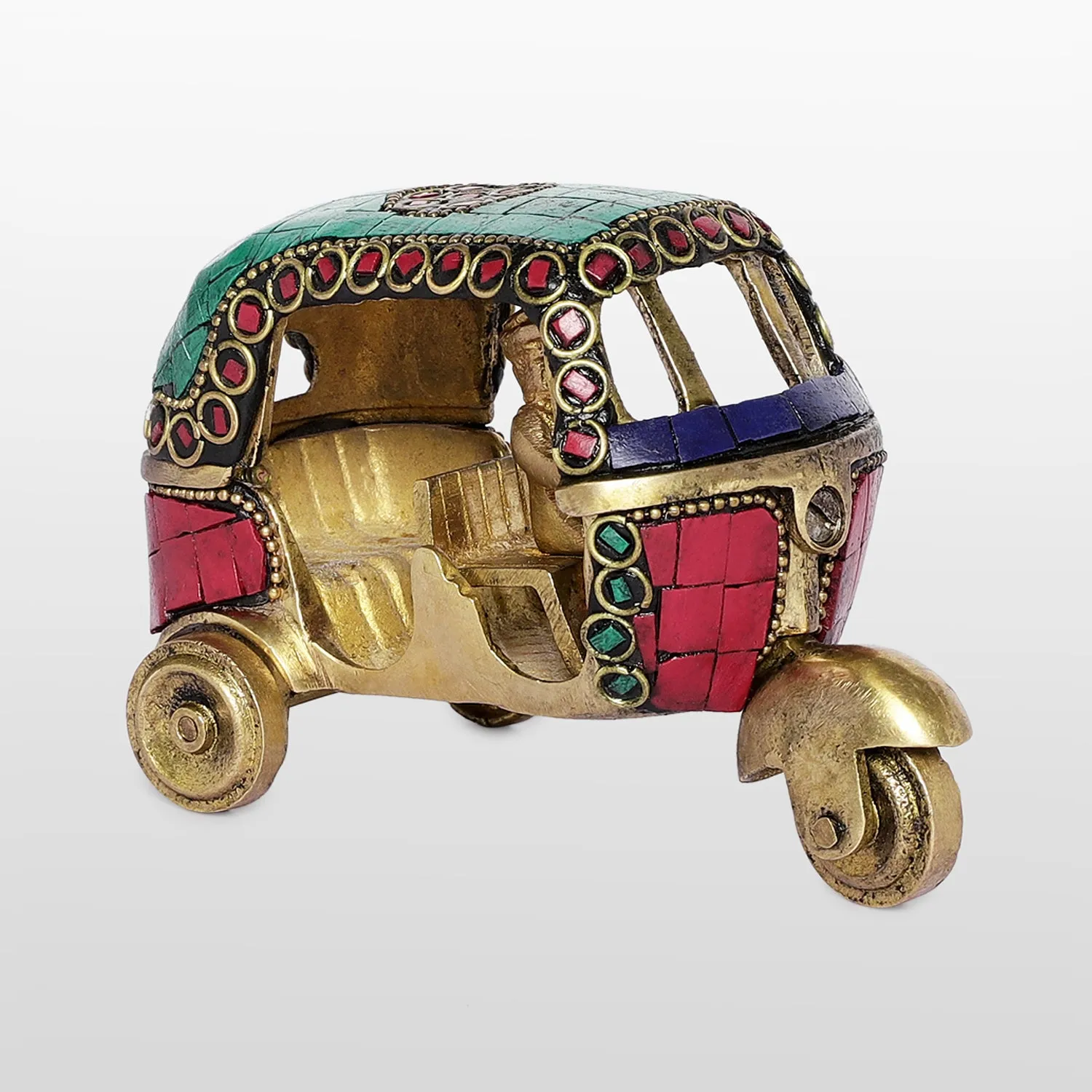 Brass Auto Rickshaw with Stonework 5 in