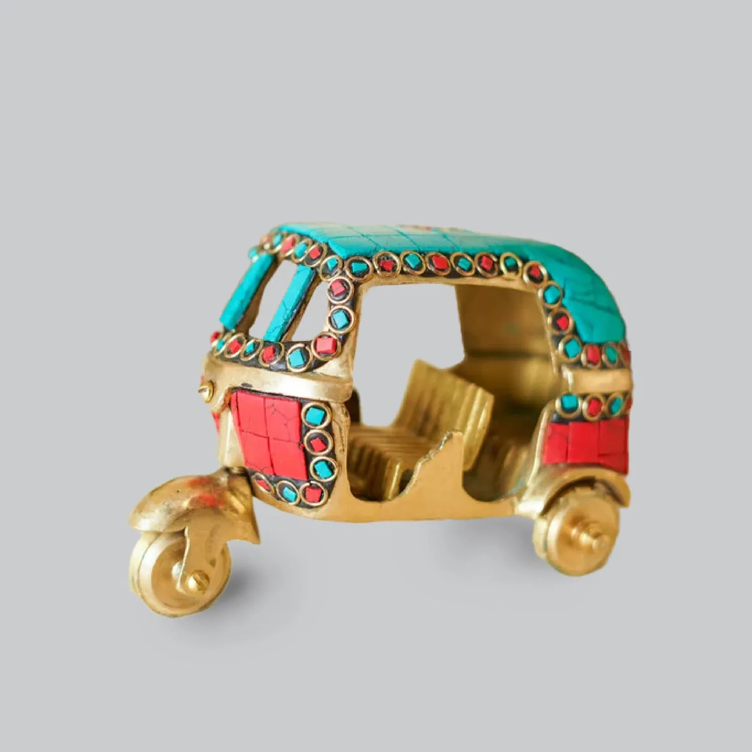 Brass Auto Rickshaw with Stonework 5 in