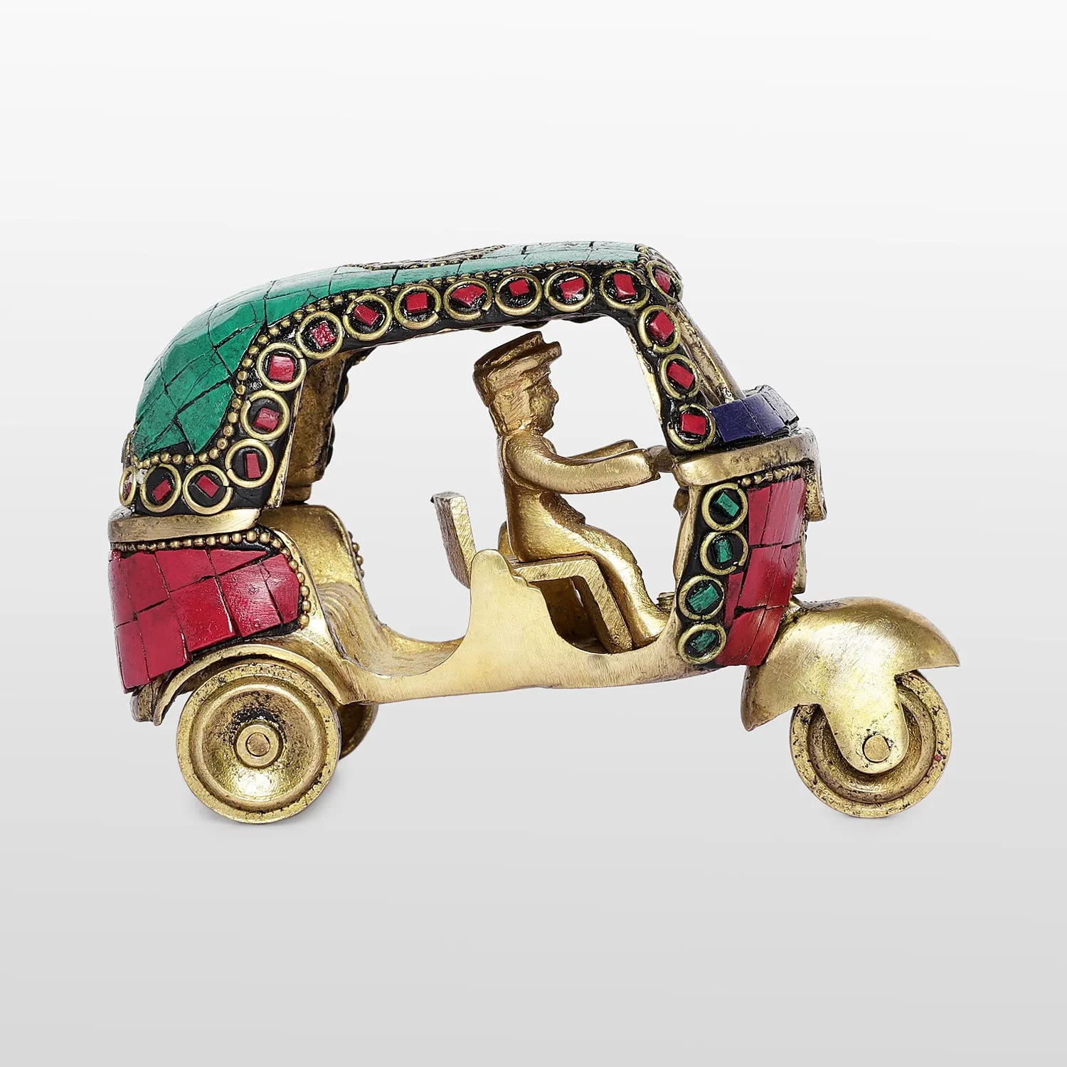 Brass Auto Rickshaw with Stonework 5 in